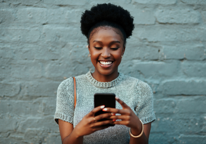 woman networking on mobile phone