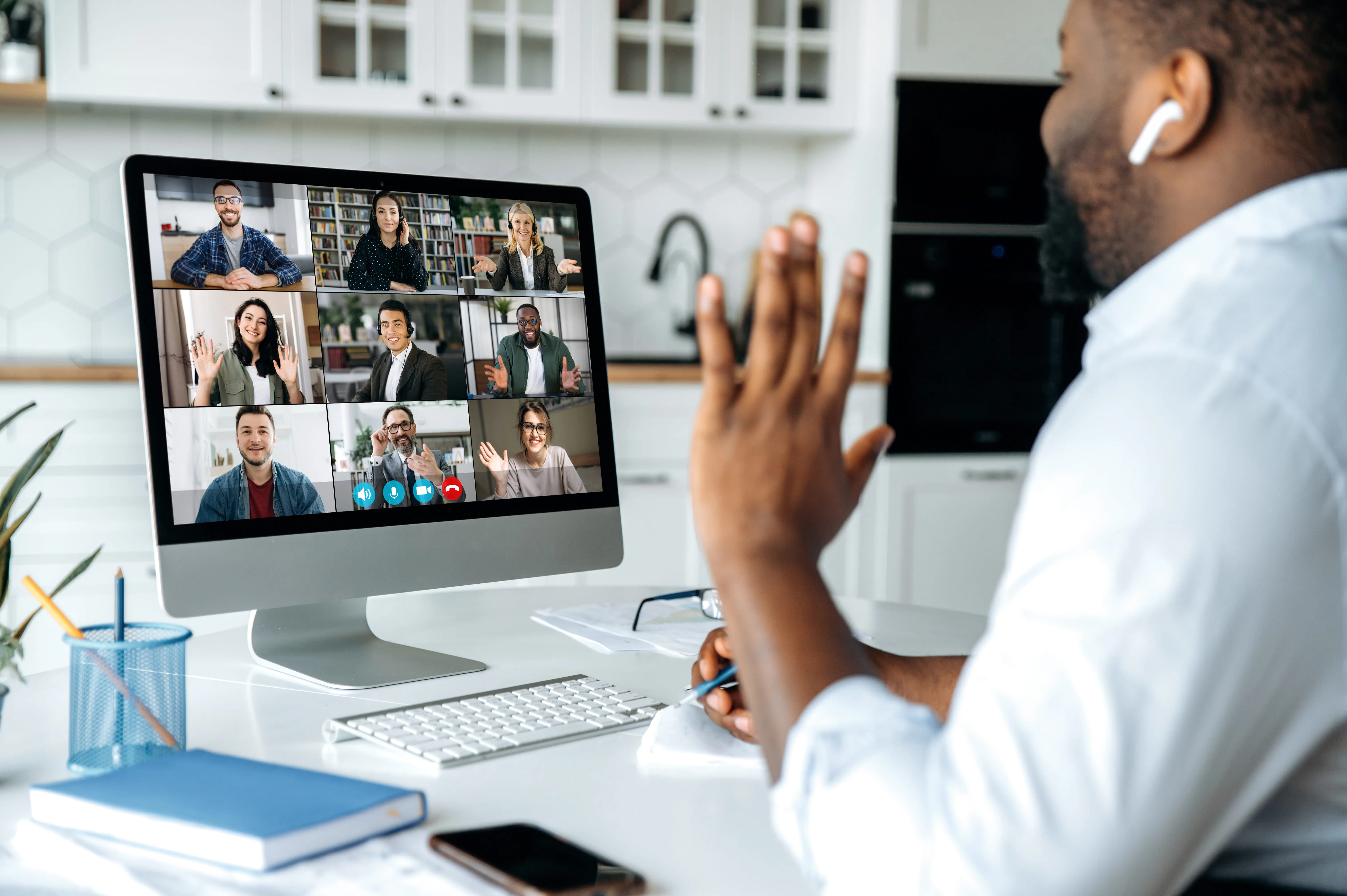 man has online meeting man has online meeting