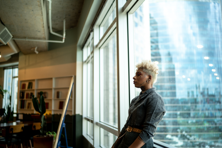 worried businesswoman at office